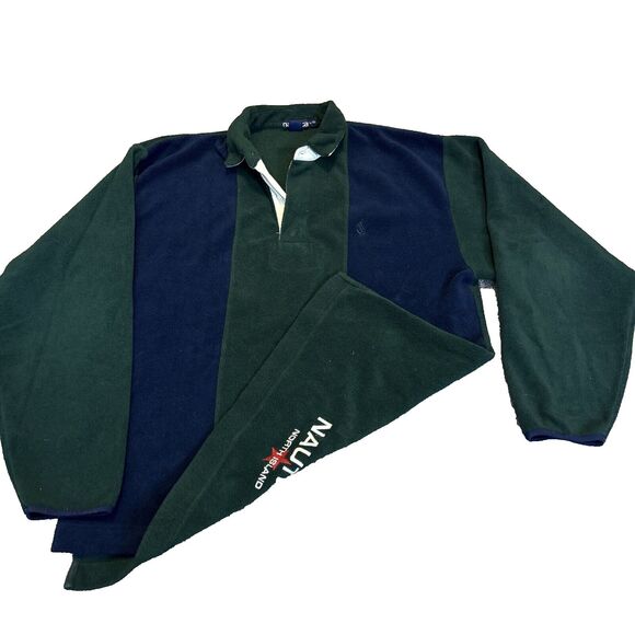 VTG Nautica North Island Sweater Quarter Zip - Large Color Block Blue Green - Picture 1 of 10